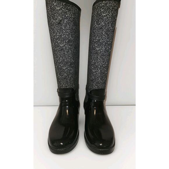 Michael Kors MK CHARM Black White Stretch Tall Rain Boots Shoes Size 6 - Picture 9 of 10